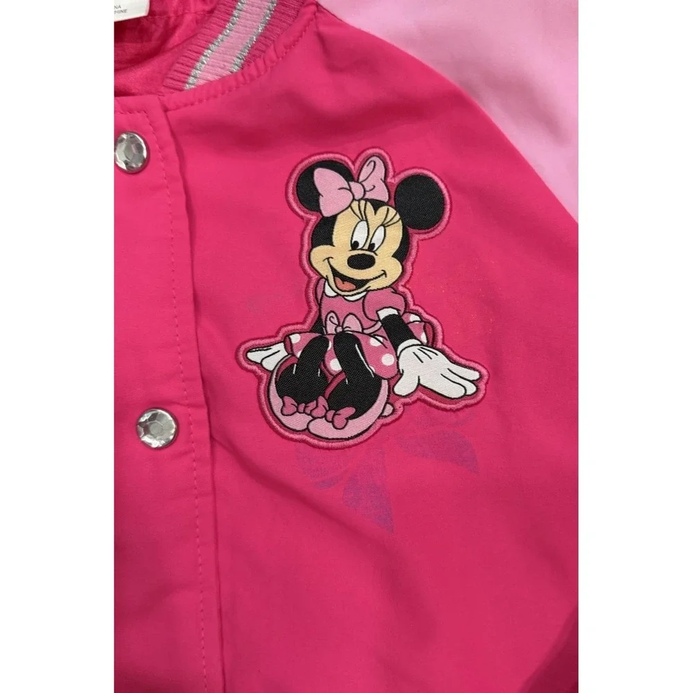 Disney Minnie Mouse Bomber Jacket Pink Girls 7/8 Ohana "Family" Embroidered - Picture 4 of 15